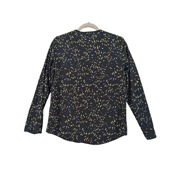 Primark Dotted Blouse 4 Black Yellow Split VNeck Long Sleeves Staple Printed Top - Picture 4 of 9